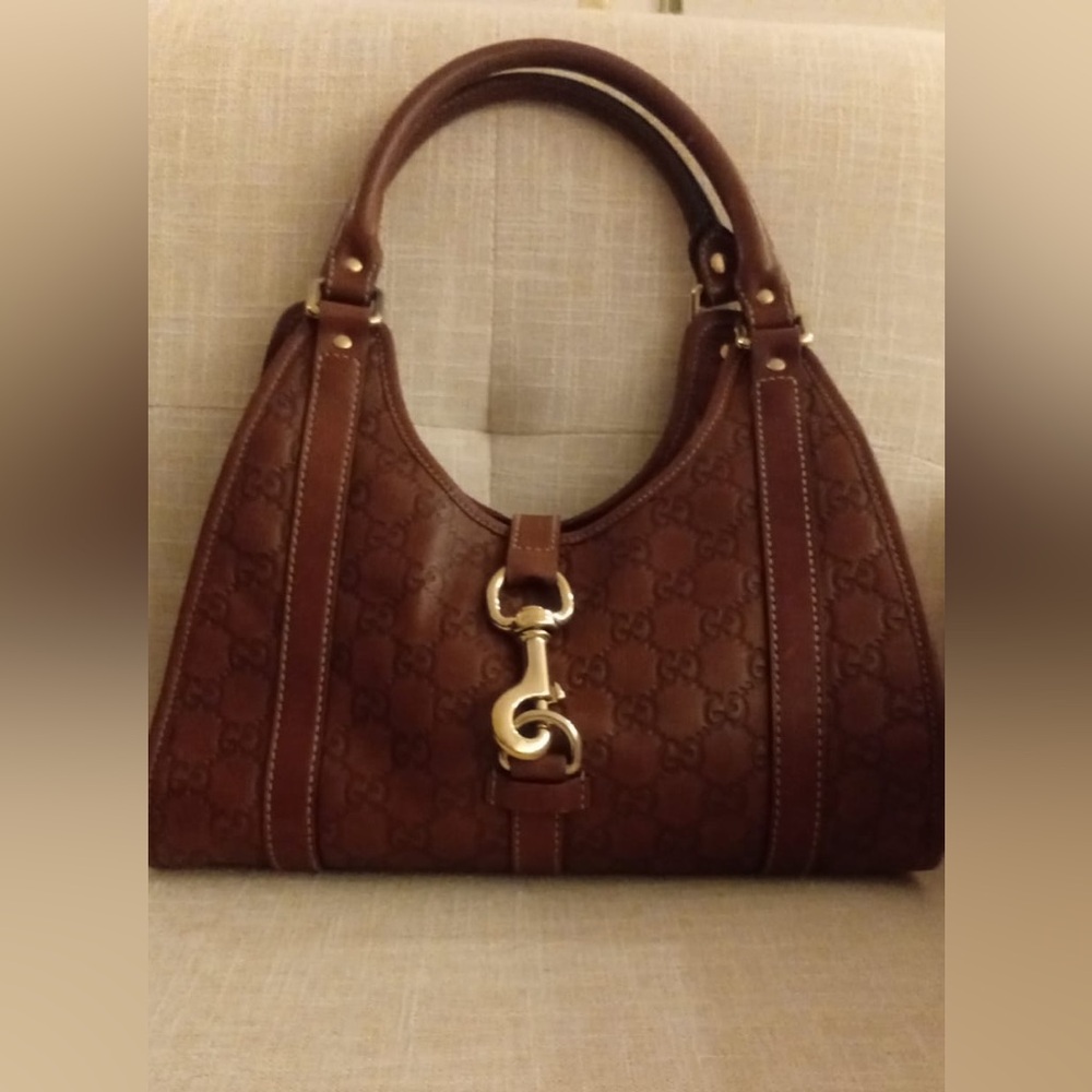 Gucci Brown Shoulder Bag with Gold Clasp